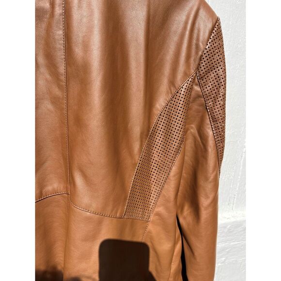 Pamela McCoy Women's XL Perforated Accent Drape Front Faux Leather Jacket - Picture 4 of 10